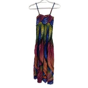 Multicolor Pleated Maxi Dress with Spaghetti Straps